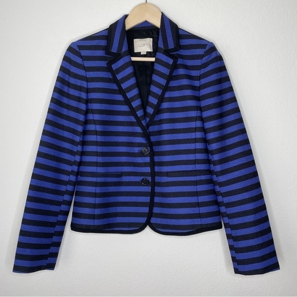 Loft Career Wear Blue and Black Nautical Striped Blazer - Picture 1 of 6